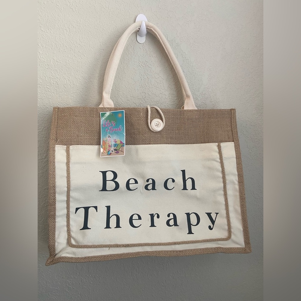 NWT Large Burlap Cotton Beach Therapy Tote Bag Lightweight Pool Vacation Travel